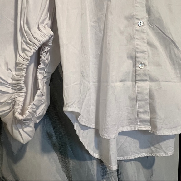 Anthropologie white button down shirt long puff sleeves S - Picture 4 of 5